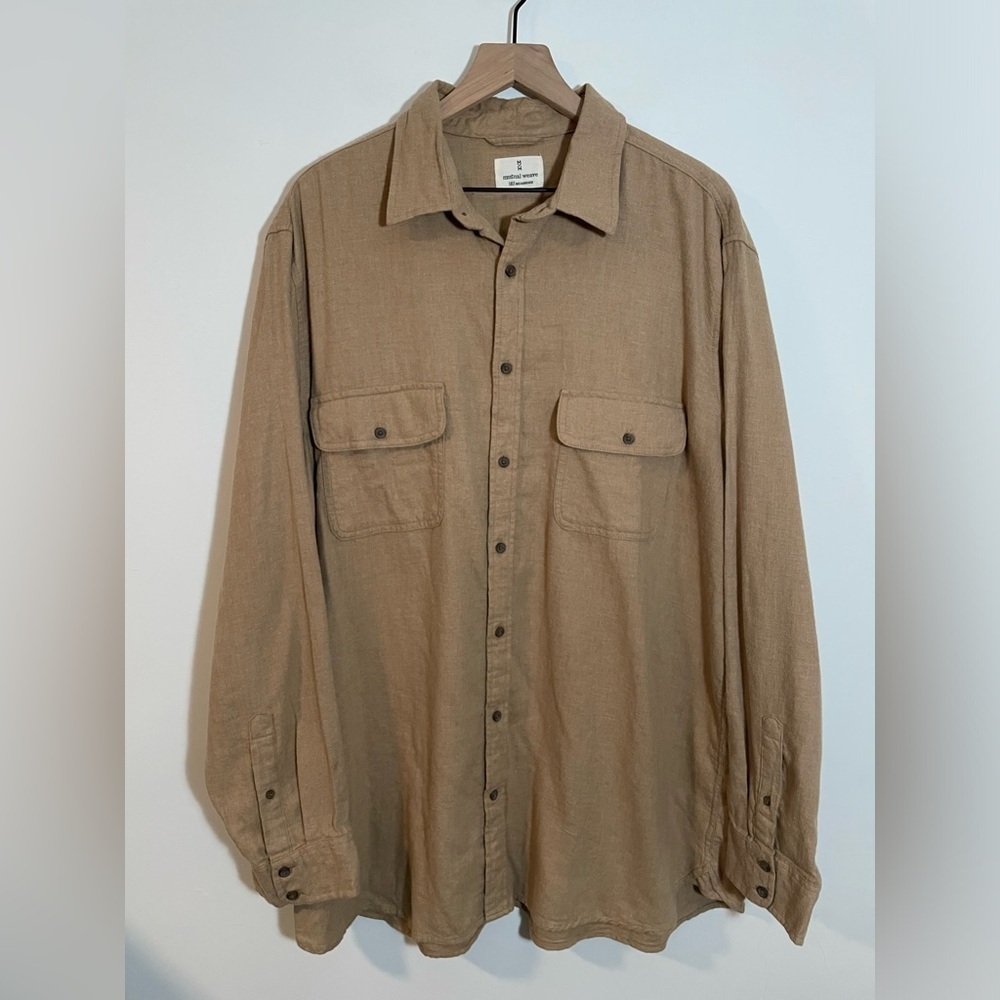 Mutual Weave Men's Tan Button-Up Shirt 100% Cotton Size 1XLT Soft Quality Chore